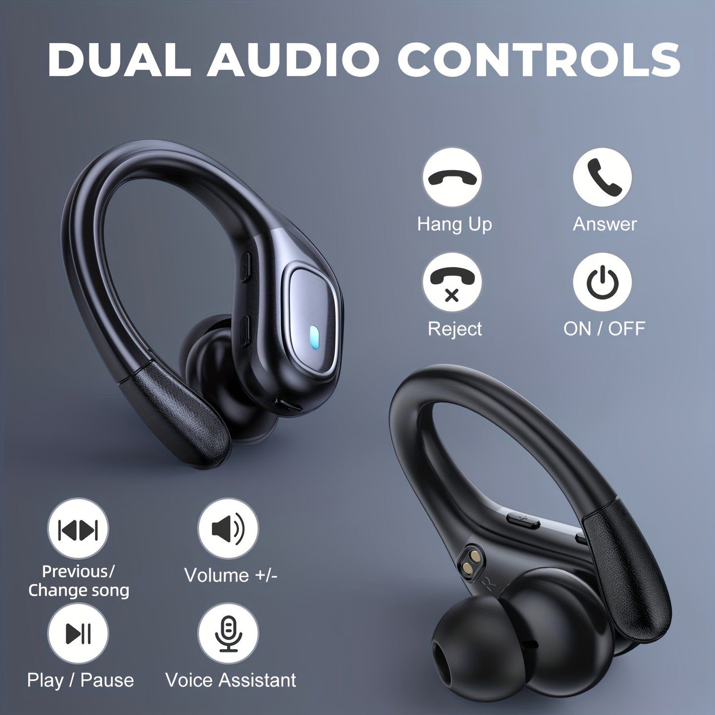 LIFEBEE Wireless Earphones - Stereo Audio, ENC Noise Cancelling, LED Display, Built-in Mic, Over-Ear Headphones for Running & Sports