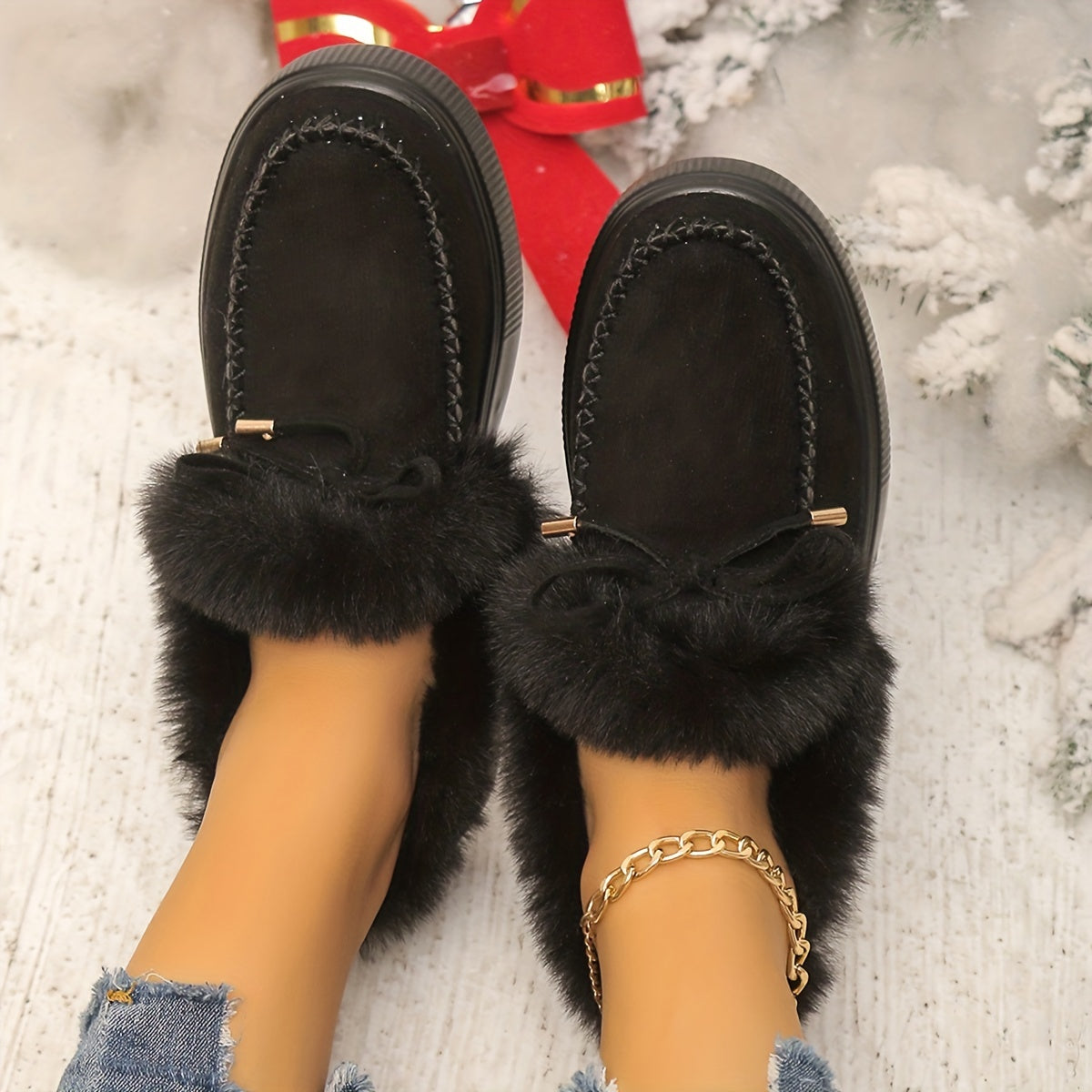 Women's Plush Faux Collar Snow Boots