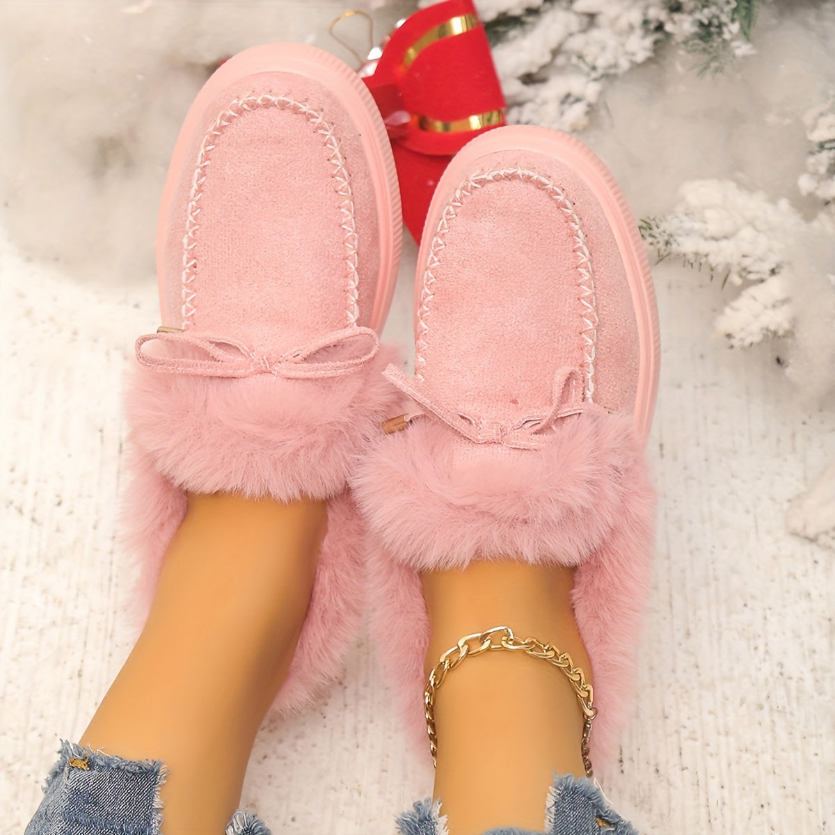 Women's Plush Faux Collar Snow Boots