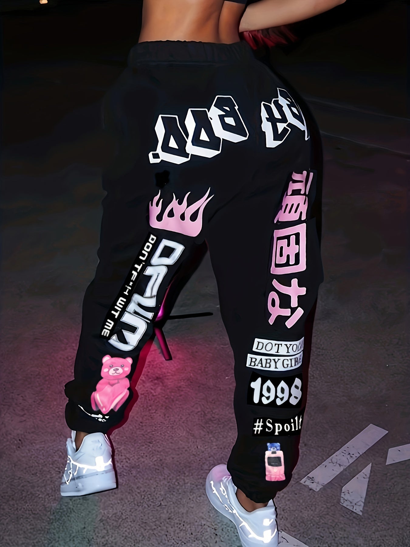 Women's Print Fashion Elastic Waist Sports Casual Sweater Oversize Pants Bottom TB5553 Plus
