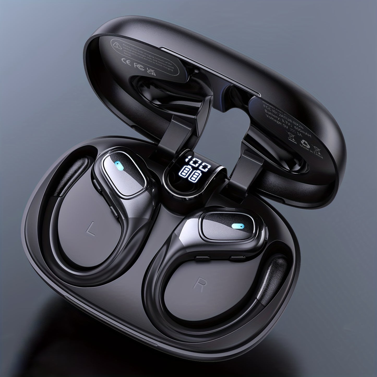 LIFEBEE Wireless Earphones - Stereo Audio, ENC Noise Cancelling, LED Display, Built-in Mic, Over-Ear Headphones for Running & Sports
