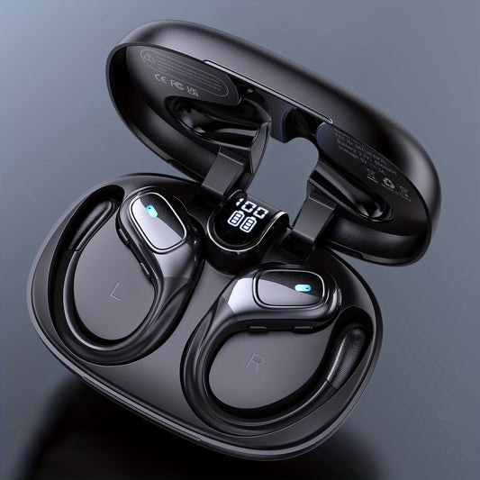 LIFEBEE Wireless Earphones - Stereo Audio, ENC Noise Cancelling, LED Display, Built-in Mic, Over-Ear Headphones for Running & Sports