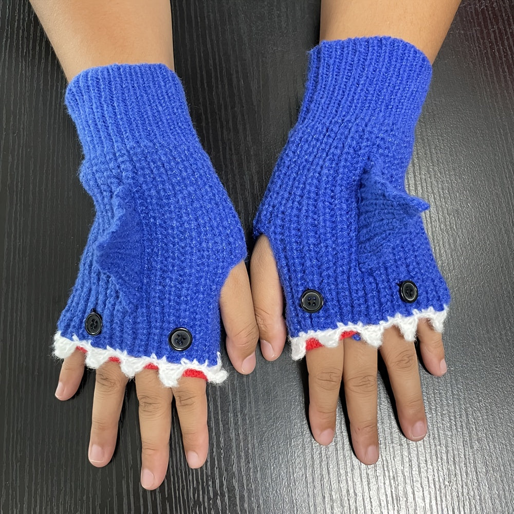 1pair Funny Handmade Shark Gloves - Wool Winter Warm Half-finger Gloves for Christmas Gifts for stocking stuffers