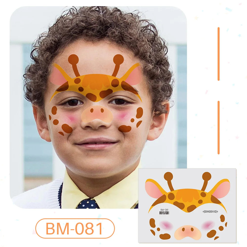 Birthday Party Supplies Favors Dinosaur Tiger Panda Face Tattoos Paint for Kids Boys Girls Makeup Face Mask Tattoos for Kids
