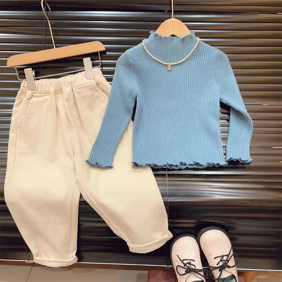 Wholesale Classic Half High Neck Kids Clothing Colorful Solid Baby Girl Pullover Sweater