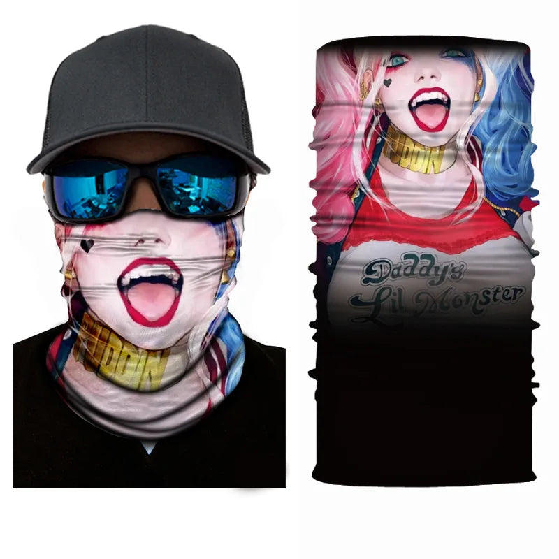 3D Printed Outdoor Sun Protection Neck Gaiter Funny Seamless Bandana Scarf in Polyester for Parties