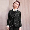Top Grade Hand Embroidery Children Clothing Show Boy's Suits Black Decoration Kids Clothing