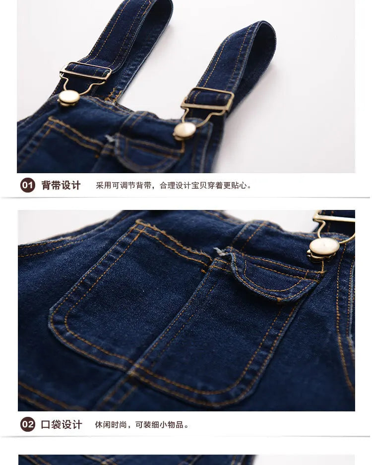 110-160cm Teen Girls Boys Denim Bib Overalls Kids Suspenders Trousers Kids Clothing High Quality Kids Wear Clothes Gifts