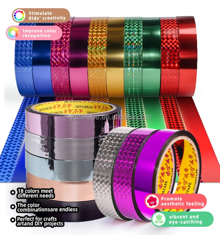 Holographic Metallic BOPP Tapes for DIY Decorative Gift Box Party Supplies Home School Office Decorations for Art Projects