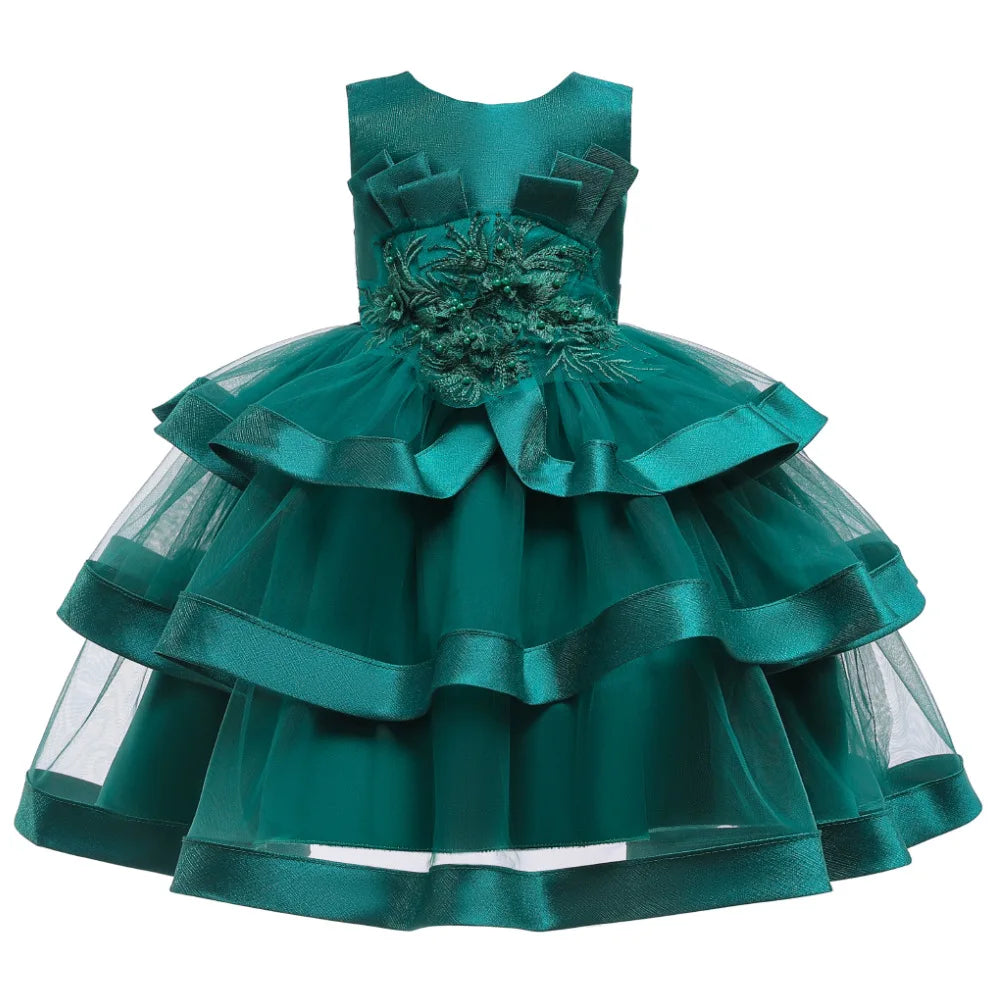 Flower Girls Dress for Girls Clothes Kids Clothing Elegent Jacquard Satin Dress Girls Dresses for Party