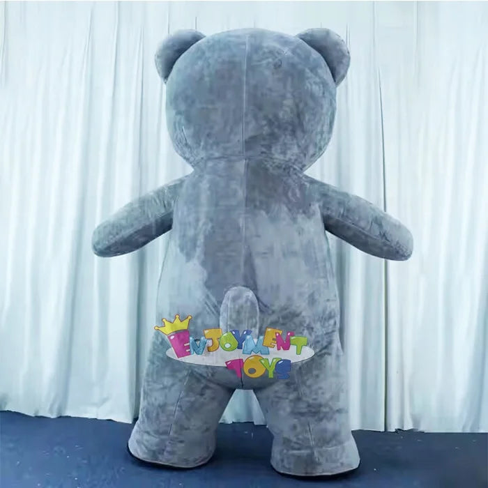 Adult Gray Inflatable Plush Patch Teddy Bear Mascot Costume for Cosplay at Halloween and Christmas Parties Party Supplies