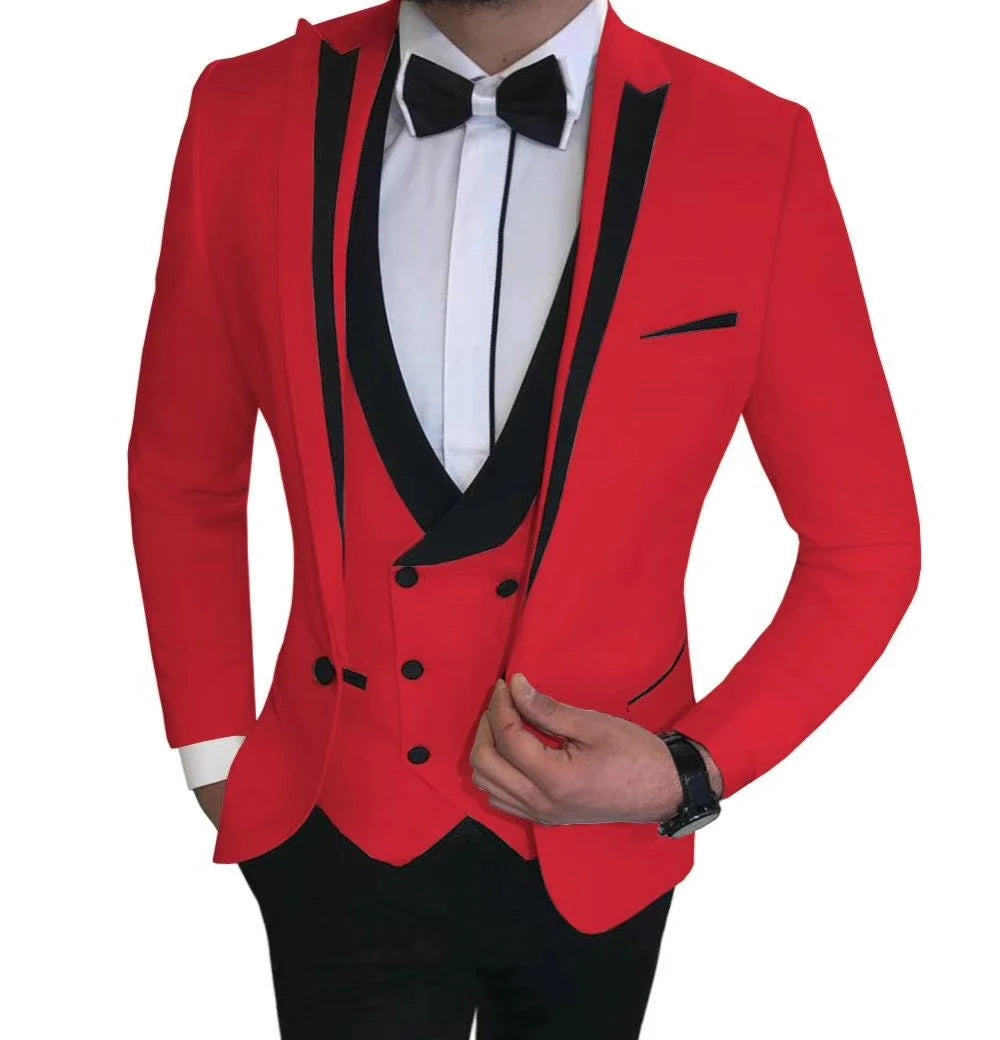 Morili High Quality One Button Wedding Party Suits for Man Shawl V Collar 3 Pieces Slim Fit Waistcoat With Double Buttons MMSB44