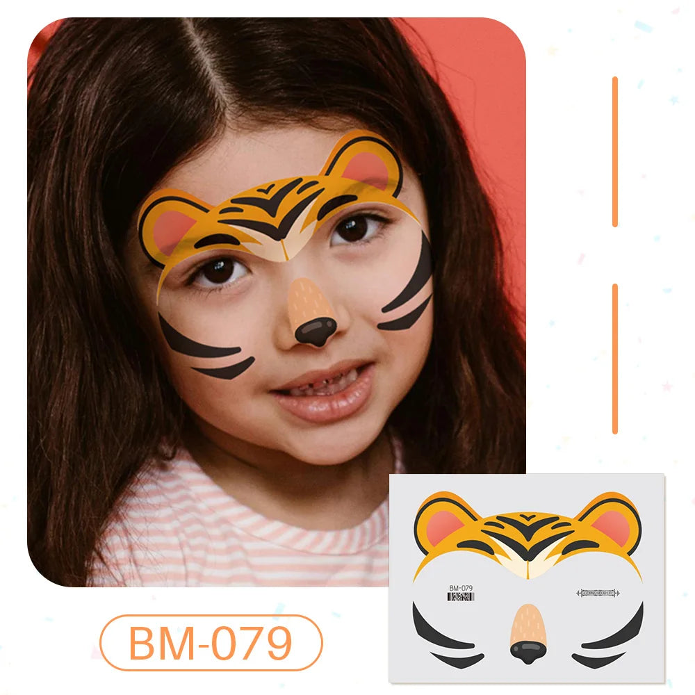 Birthday Party Supplies Favors Dinosaur Tiger Panda Face Tattoos Paint for Kids Boys Girls Makeup Face Mask Tattoos for Kids