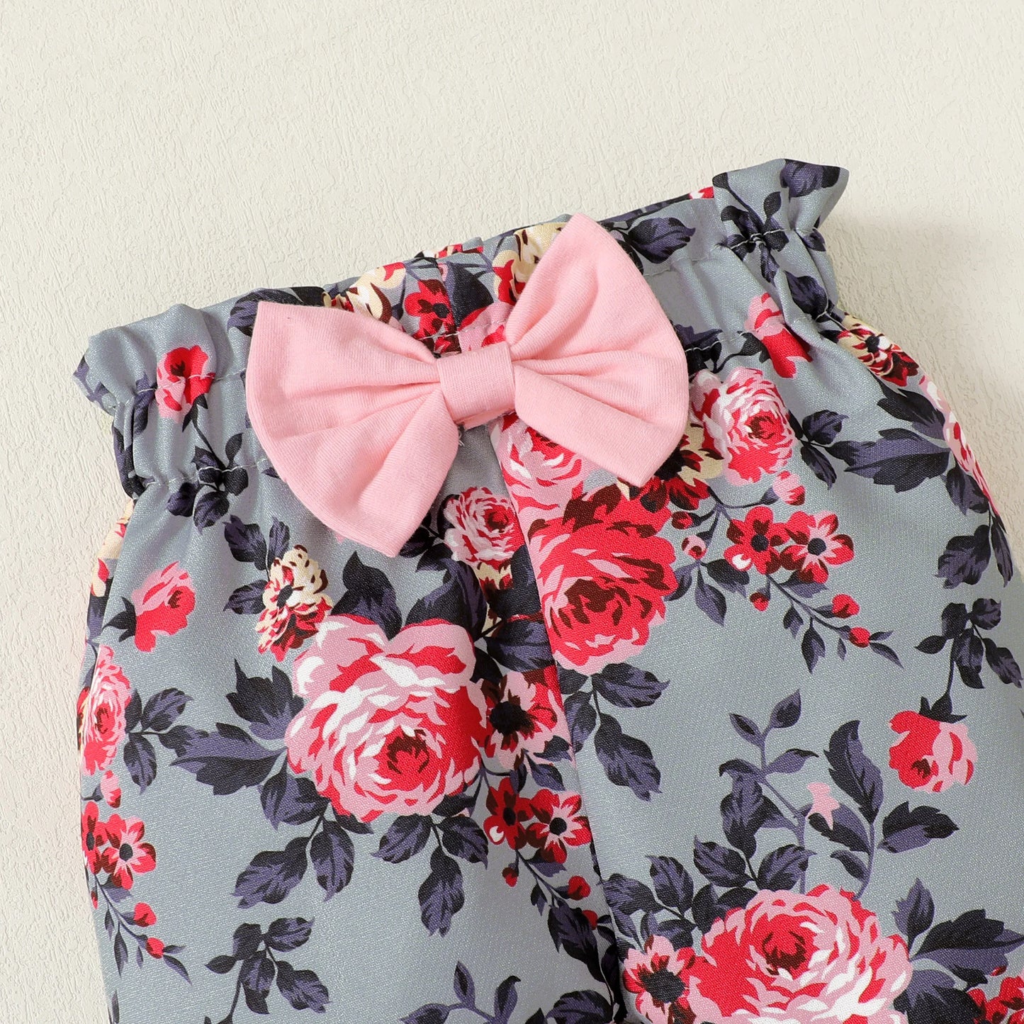 Catpapa Local Warehouse Autumn Fashion Girl Kids Clothing Sets Short Sleeve Ruffled Rompers With Floral Pants 3pcs Baby Suit