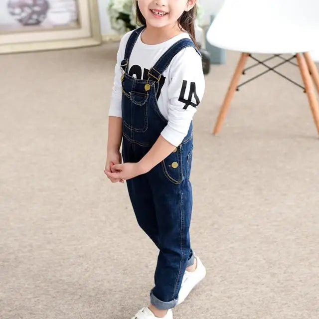 110-160cm Teen Girls Boys Denim Bib Overalls Kids Suspenders Trousers Kids Clothing High Quality Kids Wear Clothes Gifts