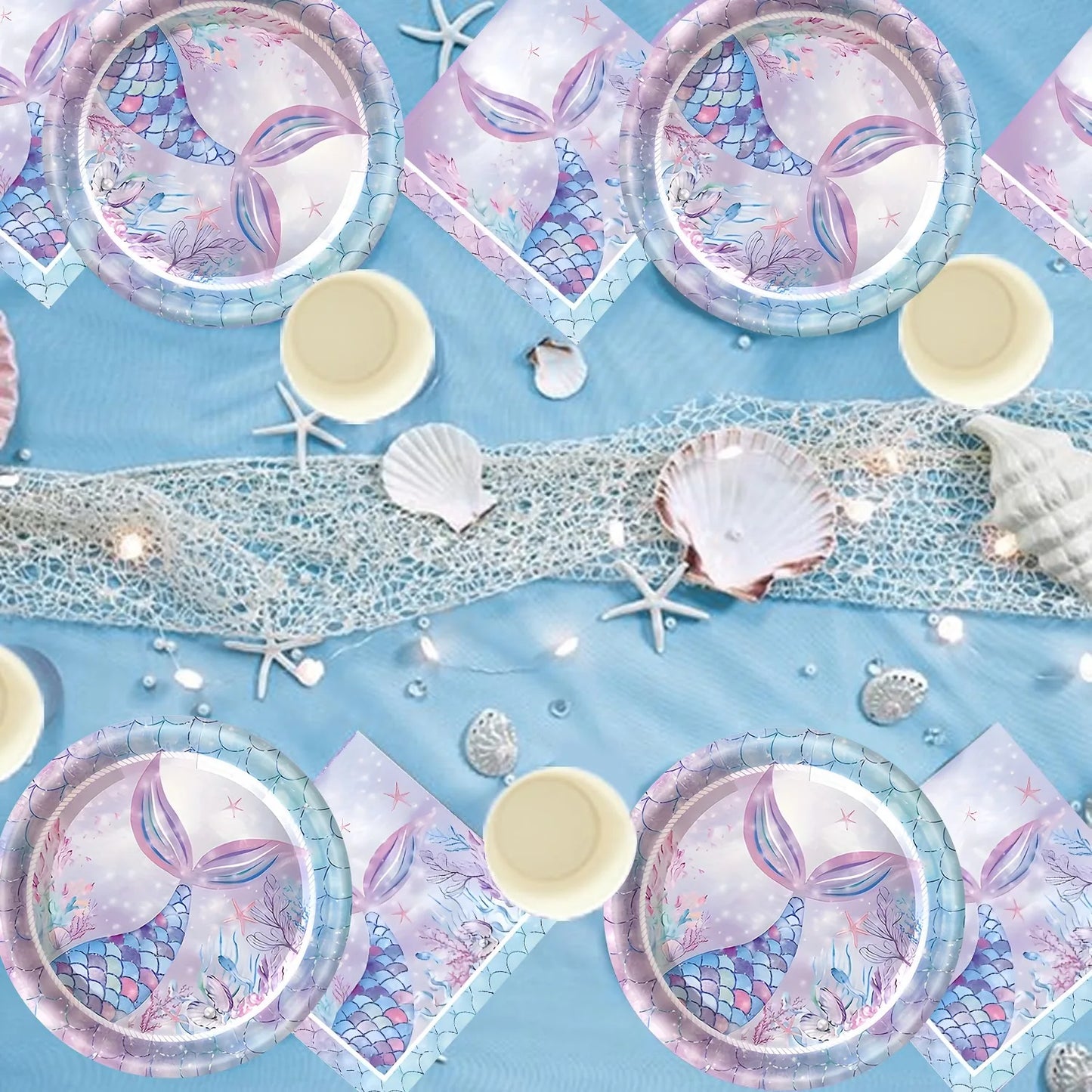 Mermaid 10pcs/set 7 Inch 9 Inch Plates Happy Birthday Party Disposable Tableware Set Forks Knives Spoons Cups for Party Supplies