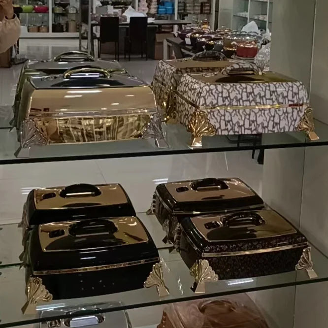 Home Kitchenware Gold Round 6L Food Warmers Wedding Luxury Stainless Steel Hot Pot Food Warmer Set