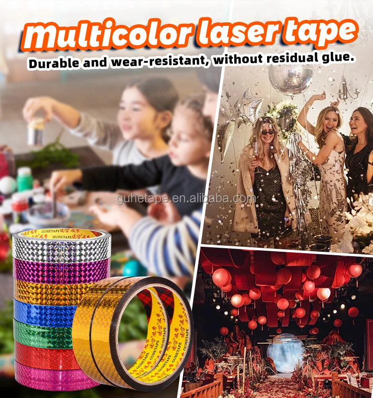 Holographic Metallic BOPP Tapes for DIY Decorative Gift Box Party Supplies Home School Office Decorations for Art Projects