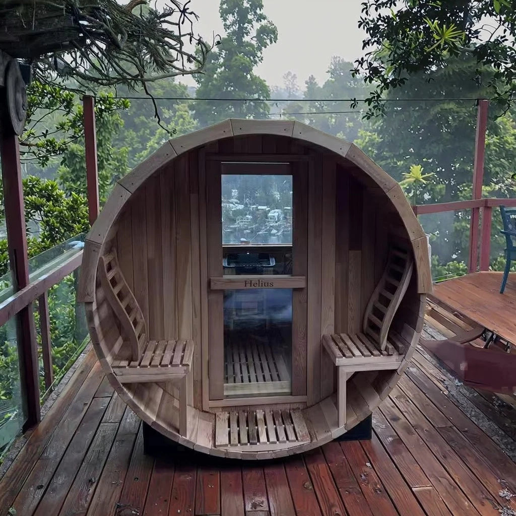 HELIUS Ready luxury 1800*2400mm cedar barrel sauna wood traditional steam electric heater outdoor sauna health use on sale