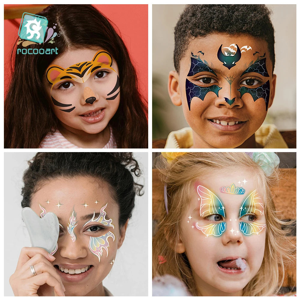 Birthday Party Supplies Favors Dinosaur Tiger Panda Face Tattoos Paint for Kids Boys Girls Makeup Face Mask Tattoos for Kids