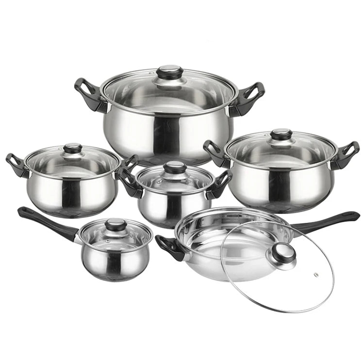 Kitchenware Pot Set 12 Piece Thickened Stainless Steel  Cookware Pot Set
