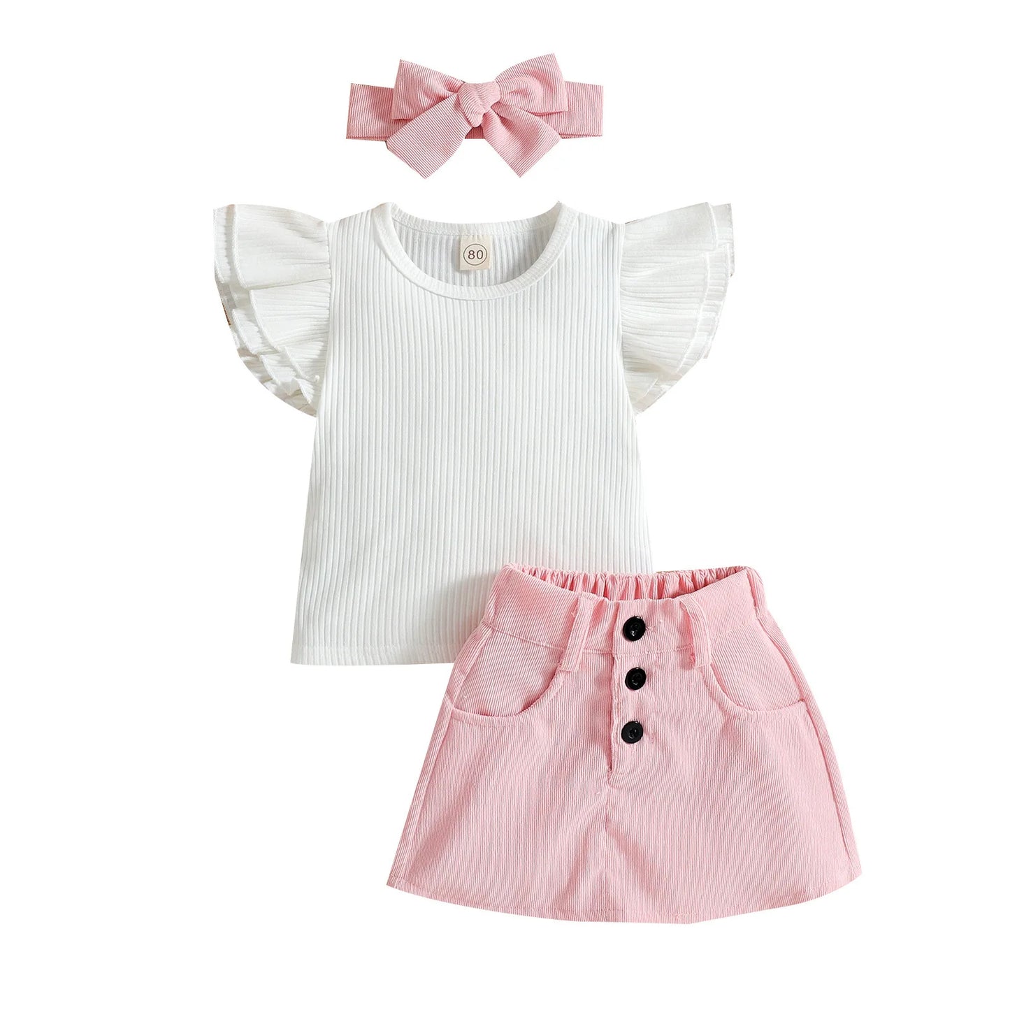 Kids Clothing Summer Baby Girls Clothes T-shirt+skirt+hairband 3pcs Outfit Fashion Suit Casual Children's Clothing Sets