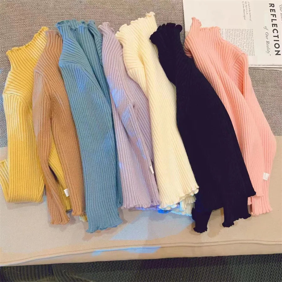 Wholesale Classic Half High Neck Kids Clothing Colorful Solid Baby Girl Pullover Sweater