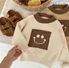 In Stock 80cm-130cm Classic Crew Neck Smile Kids Clothing Solid Baby Girl Pullover Sweater