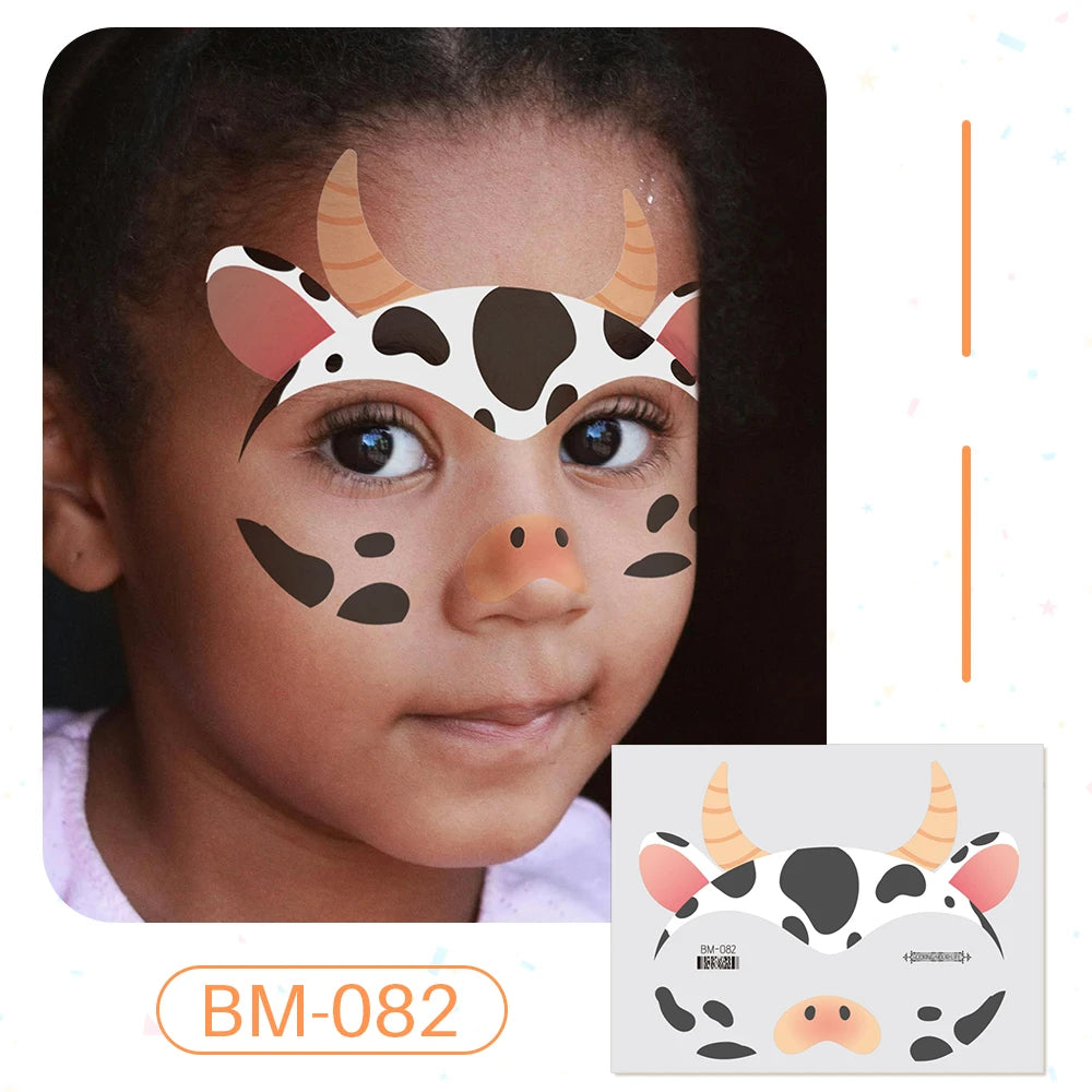 Birthday Party Supplies Favors Dinosaur Tiger Panda Face Tattoos Paint for Kids Boys Girls Makeup Face Mask Tattoos for Kids