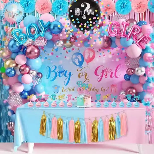 Gender Display Party Supplies Collection Theme Decorations and Tableware for Exciting Gender Display Activities Cartoon Tableclo