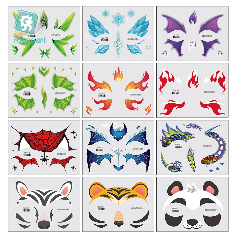 Birthday Party Supplies Favors Dinosaur Tiger Panda Face Tattoos Paint for Kids Boys Girls Makeup Face Mask Tattoos for Kids