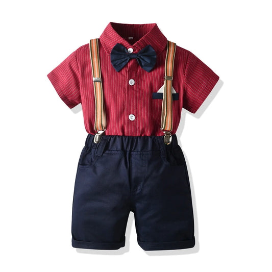 Formal Kids Clothing Wholesale Kids Sets Short-sleeved Striped Shirt Shorts Clothes Boys Clothing Sets