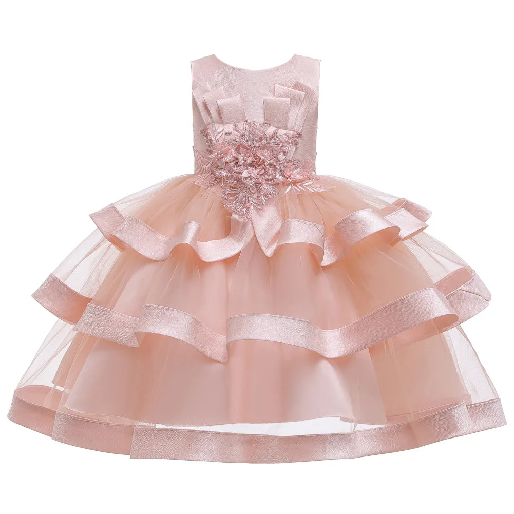 Flower Girls Dress for Girls Clothes Kids Clothing Elegent Jacquard Satin Dress Girls Dresses for Party