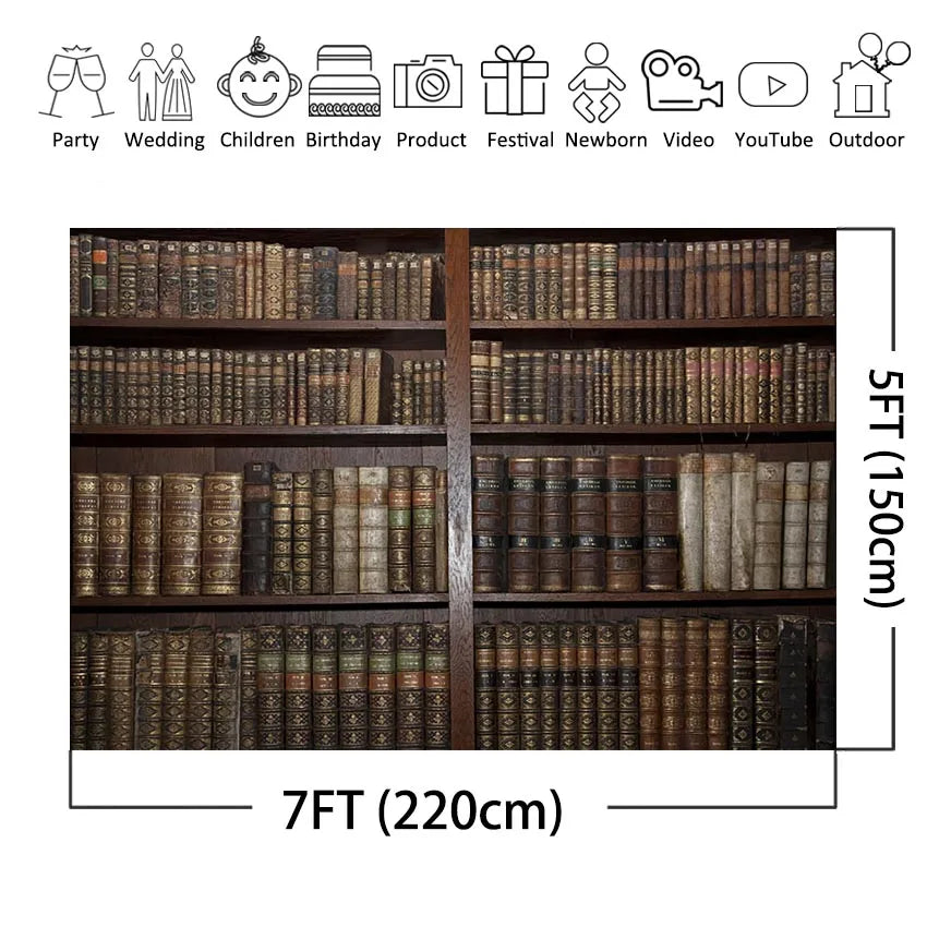 Retro Bookshelf Library Photo Backdrops Baby Newborn Study Background for Photography Photo Studio Photoshoot Props