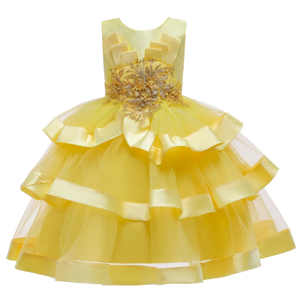 Flower Girls Dress for Girls Clothes Kids Clothing Elegent Jacquard Satin Dress Girls Dresses for Party