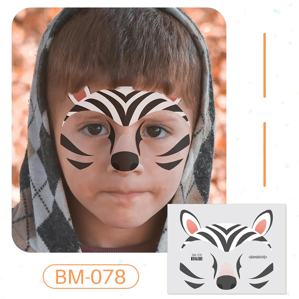 Birthday Party Supplies Favors Dinosaur Tiger Panda Face Tattoos Paint for Kids Boys Girls Makeup Face Mask Tattoos for Kids