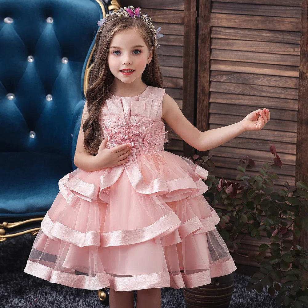 Flower Girls Dress for Girls Clothes Kids Clothing Elegent Jacquard Satin Dress Girls Dresses for Party