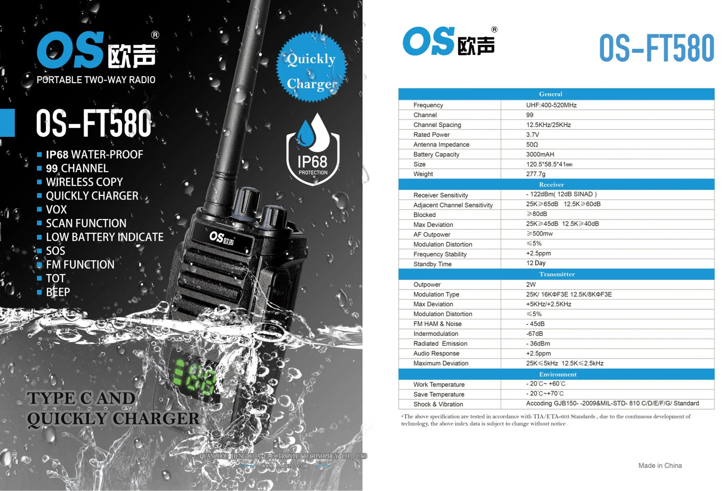 License Free PMR Noise Cancelling Walkie Talkie FT580 Passed CE Led Display IP68 Waterproof Ham Radio  for Outdoor Activities