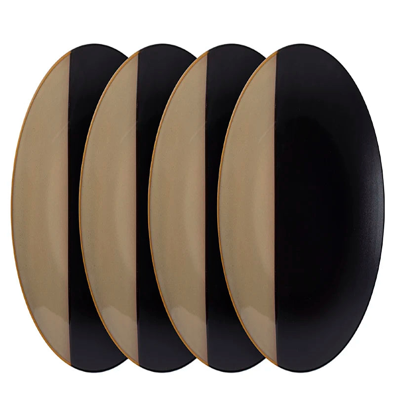 Best Selling Nordic Black and Gold Edge Creative Western Family Gathering Supplies Ceramic Soup Bowls Plates and Cutlery Sets