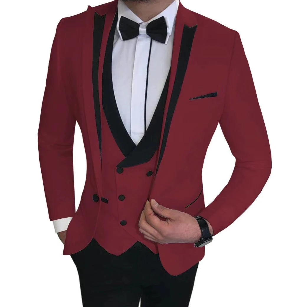 Morili High Quality One Button Wedding Party Suits for Man Shawl V Collar 3 Pieces Slim Fit Waistcoat With Double Buttons MMSB44