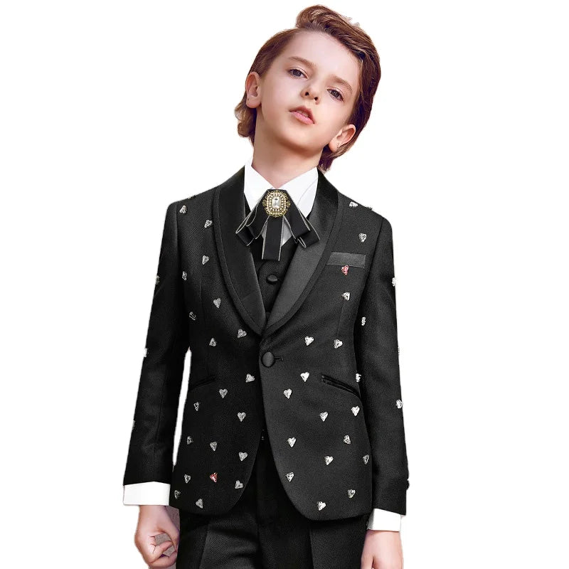 Top Grade Hand Embroidery Children Clothing Show Boy's Suits Black Decoration Kids Clothing