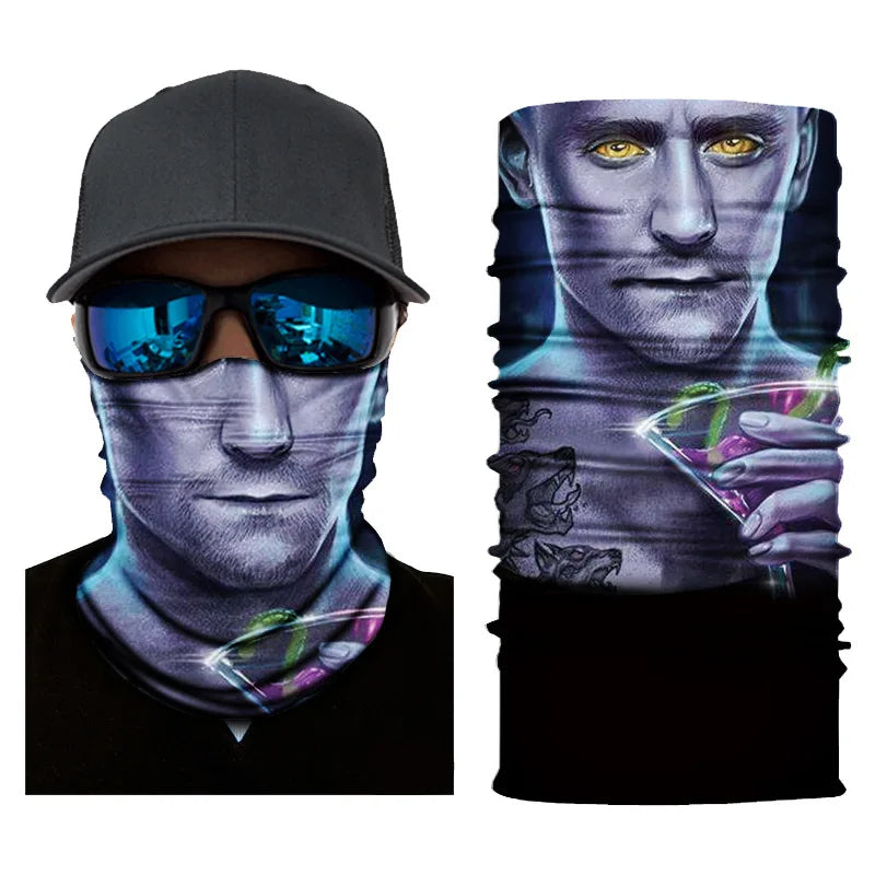3D Printed Outdoor Sun Protection Neck Gaiter Funny Seamless Bandana Scarf in Polyester for Parties