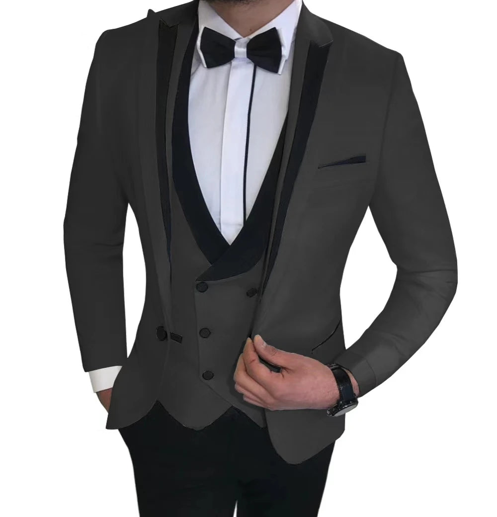 Morili High Quality One Button Wedding Party Suits for Man Shawl V Collar 3 Pieces Slim Fit Waistcoat With Double Buttons MMSB44