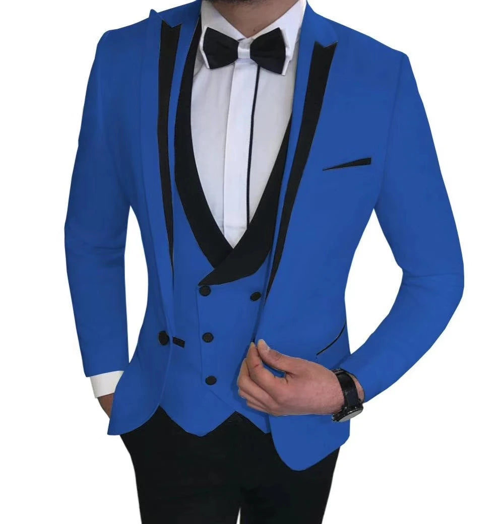 Morili High Quality One Button Wedding Party Suits for Man Shawl V Collar 3 Pieces Slim Fit Waistcoat With Double Buttons MMSB44