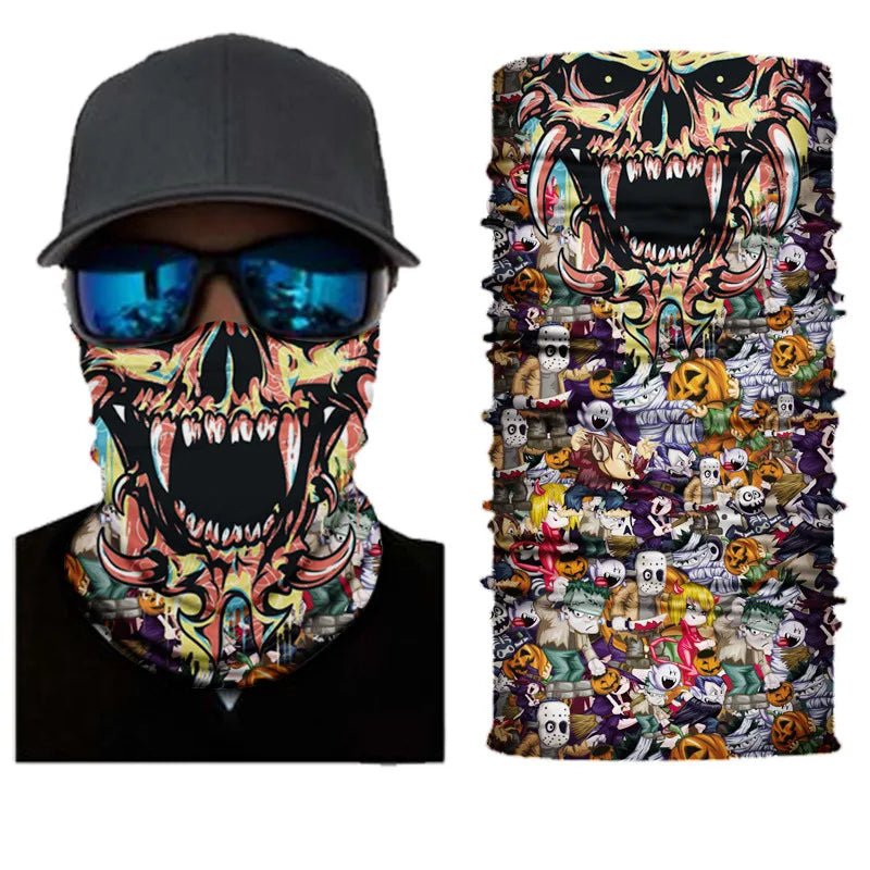 3D Printed Outdoor Sun Protection Neck Gaiter Funny Seamless Bandana Scarf in Polyester for Parties