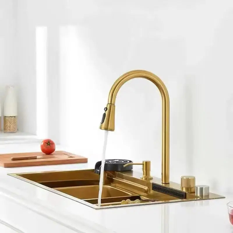 Tiktok Popular Luxury Gold Kitchenware Set Smart Sink Faucet Accessories Gold Faucet