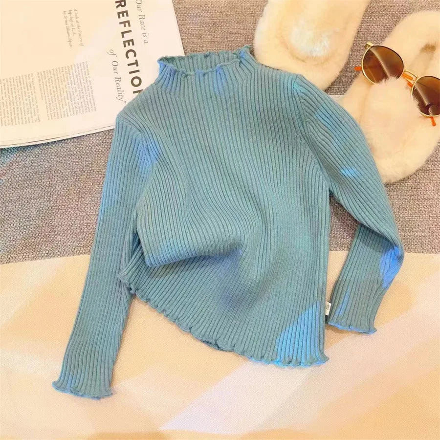 Wholesale Classic Half High Neck Kids Clothing Colorful Solid Baby Girl Pullover Sweater