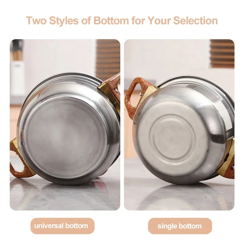 12pcs Thickening Cooking Pot Kitchenware Stainless Steel Casserole Cookware Set Cooking Pot and Pans Set with Wood Grain