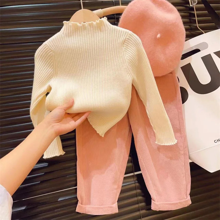 Wholesale Classic Half High Neck Kids Clothing Colorful Solid Baby Girl Pullover Sweater