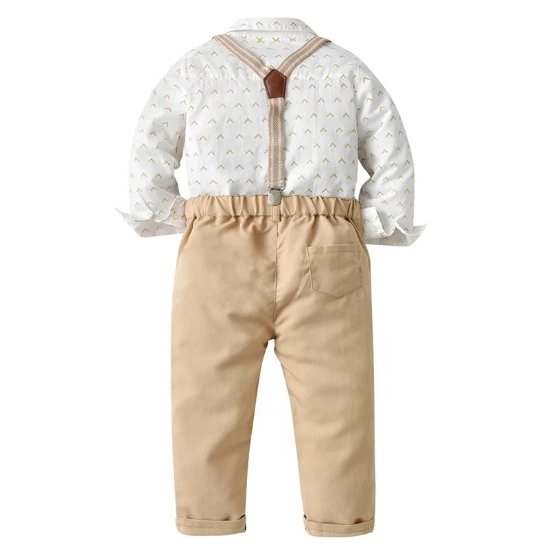 Baby Boy Clothing Set Dress Suit Gentleman Shirt With Bow Tie +Trousers Sets Party Wedding Handsome Kids Clothing Boys Clothes